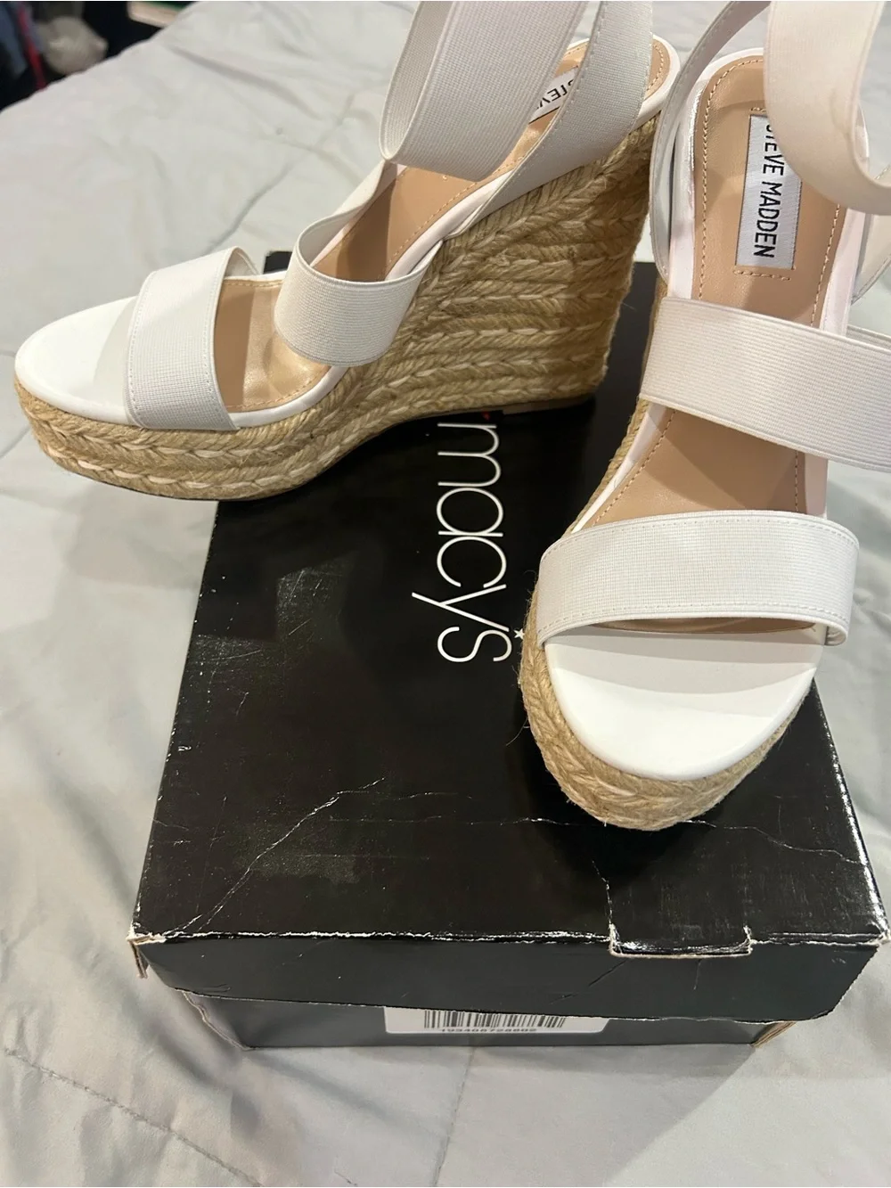 Steve Madden White Espadrille Platform Wedge Sandals
